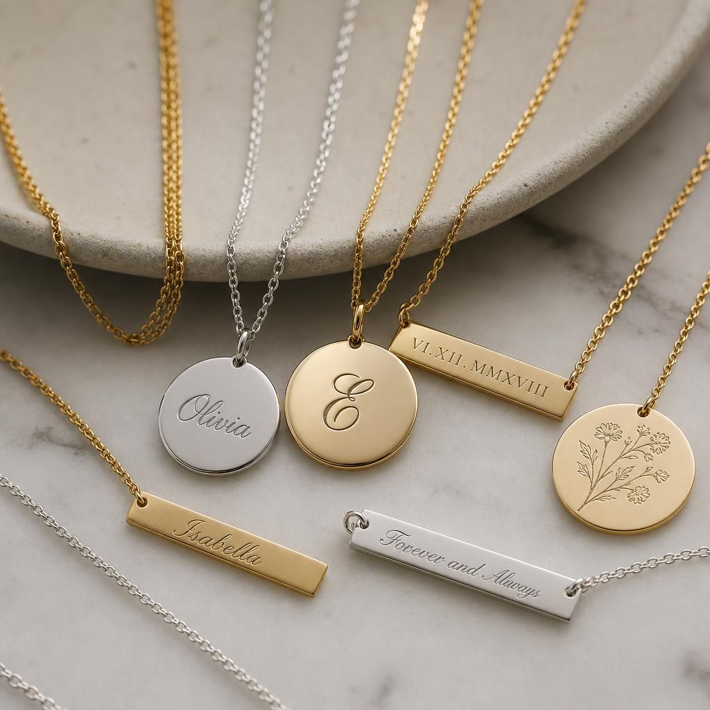 Engraving process of a name on a necklace