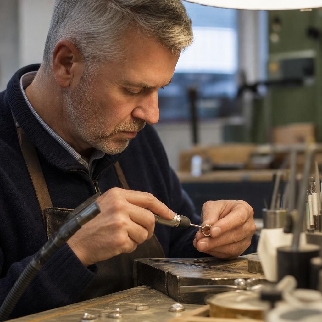 Jeweller resizing a wedding ring