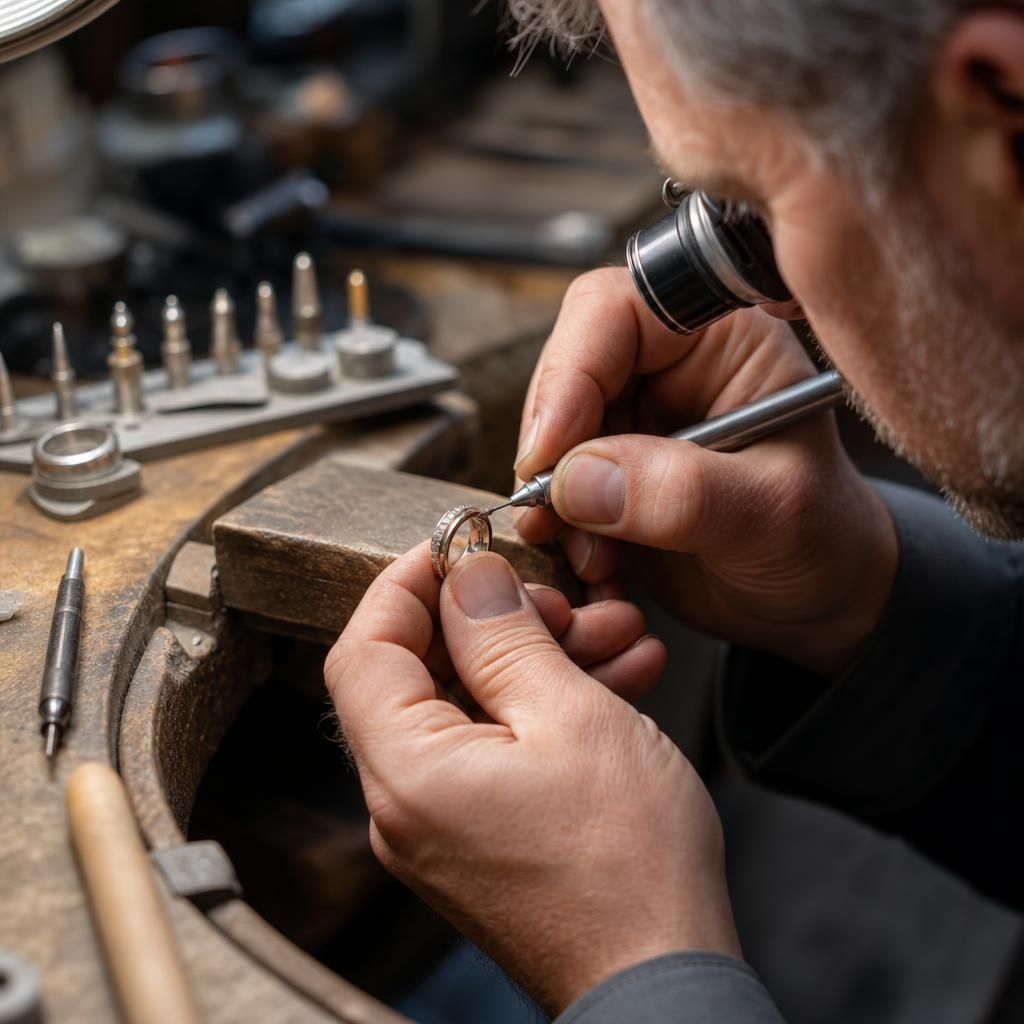Jeweller cleaning a diamond ring