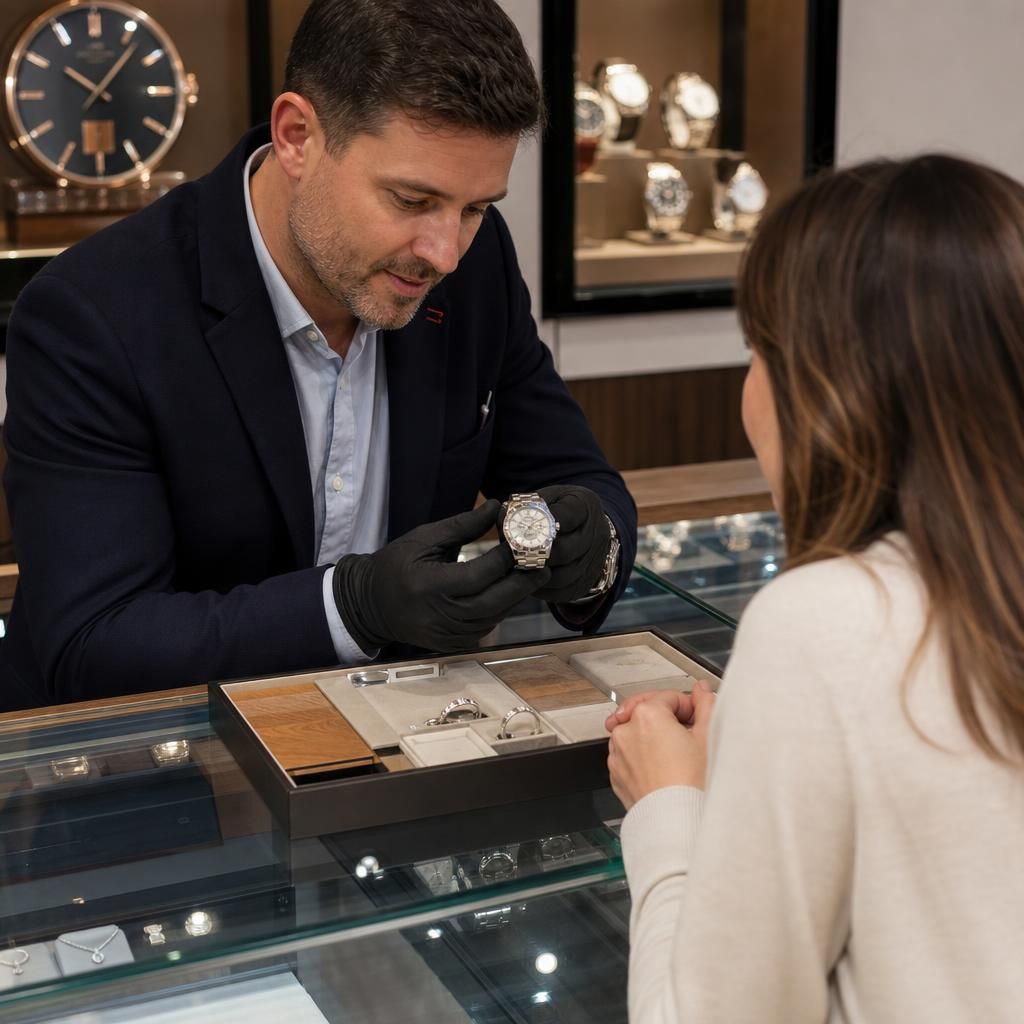 A jeweller meticulously crafting a silver bracelet by hand.